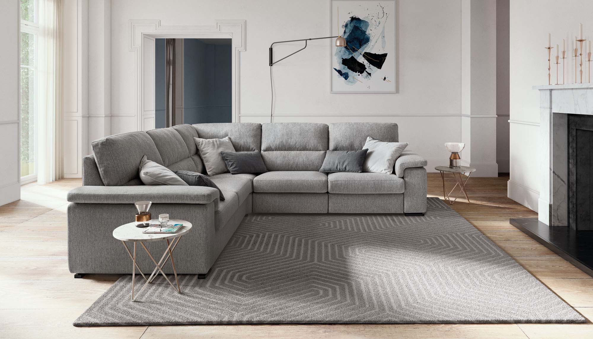 Divano angolare ampio grigio stile classico