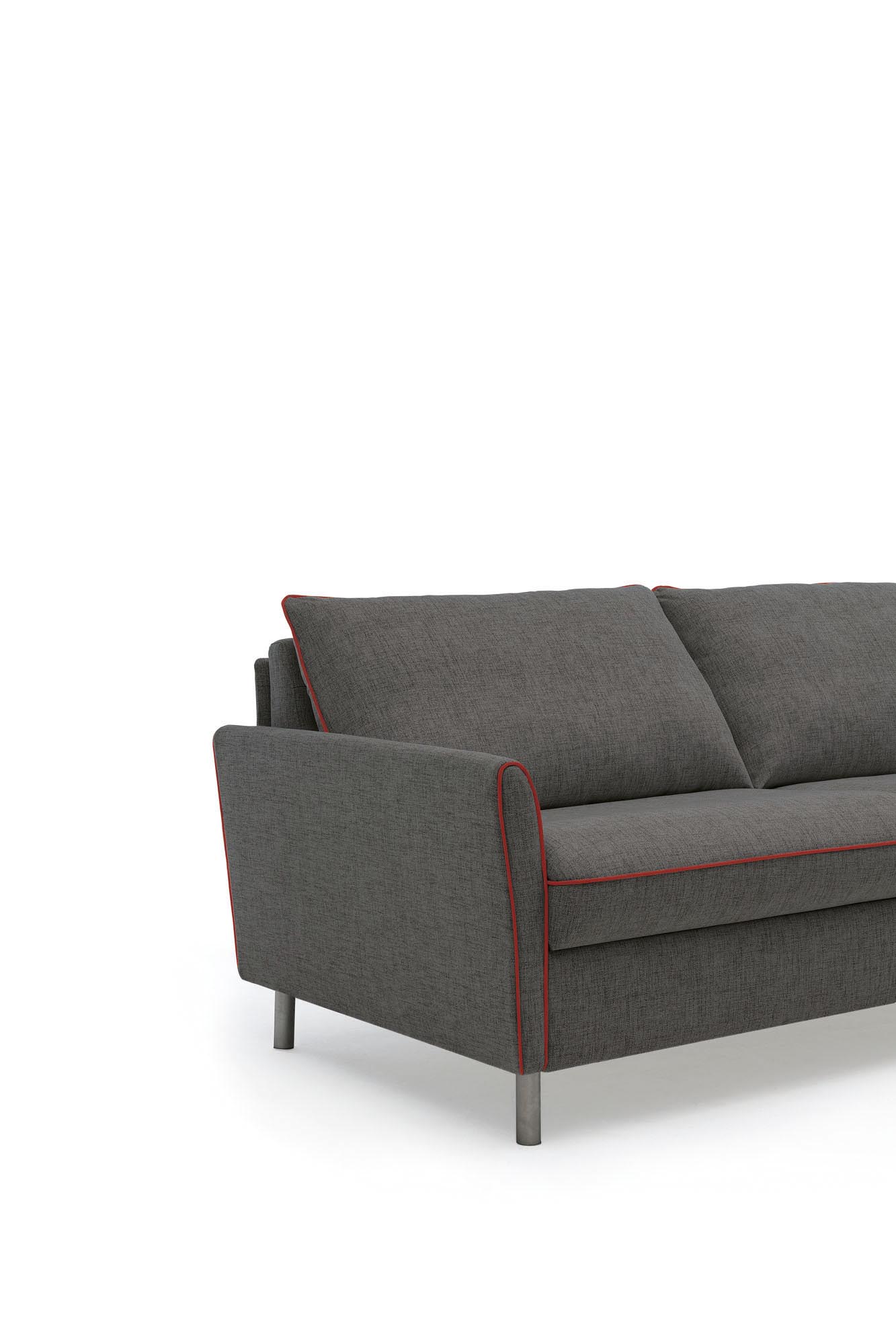 Divano letto Bali LeComfort in tessuto di colore grigio scuro con bordatura rossa elegante