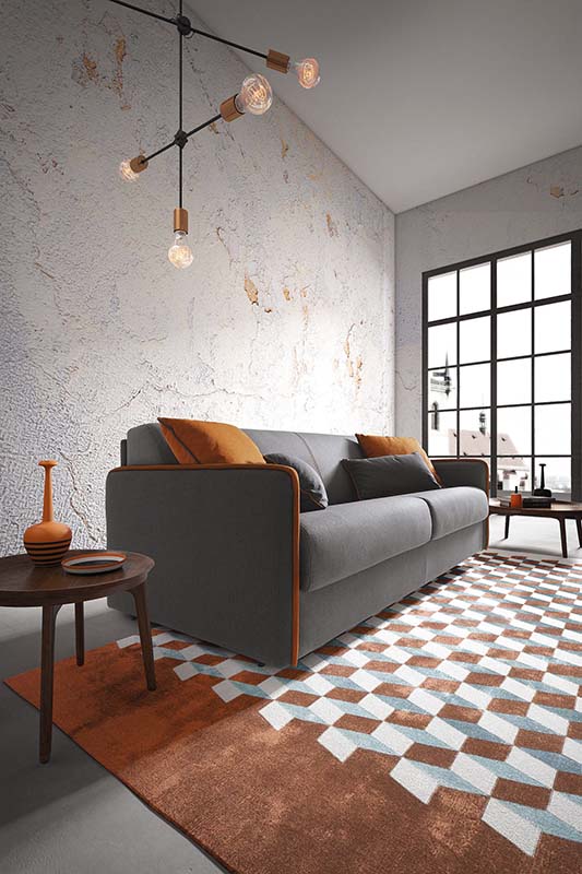 Divano lineare in tessuto color grigio scuro sfoderabile e lavabile