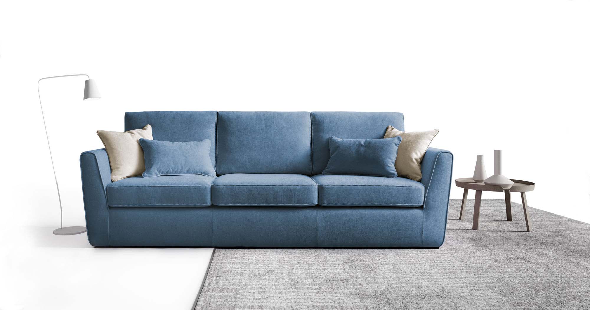 Divano lineare a tre posti blu sfoderabile e lavabile