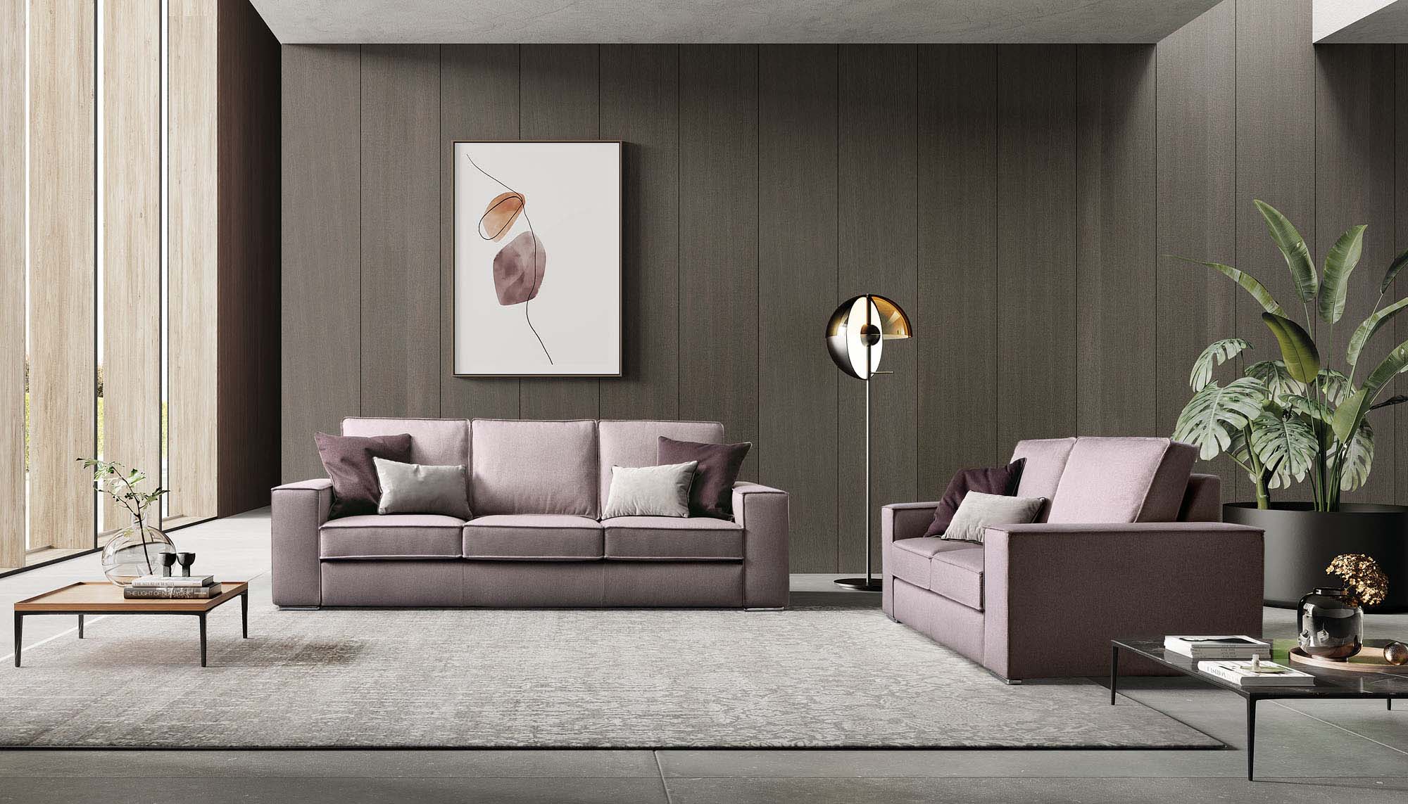 Soggiorno classico composto da due divani color rosa cipria