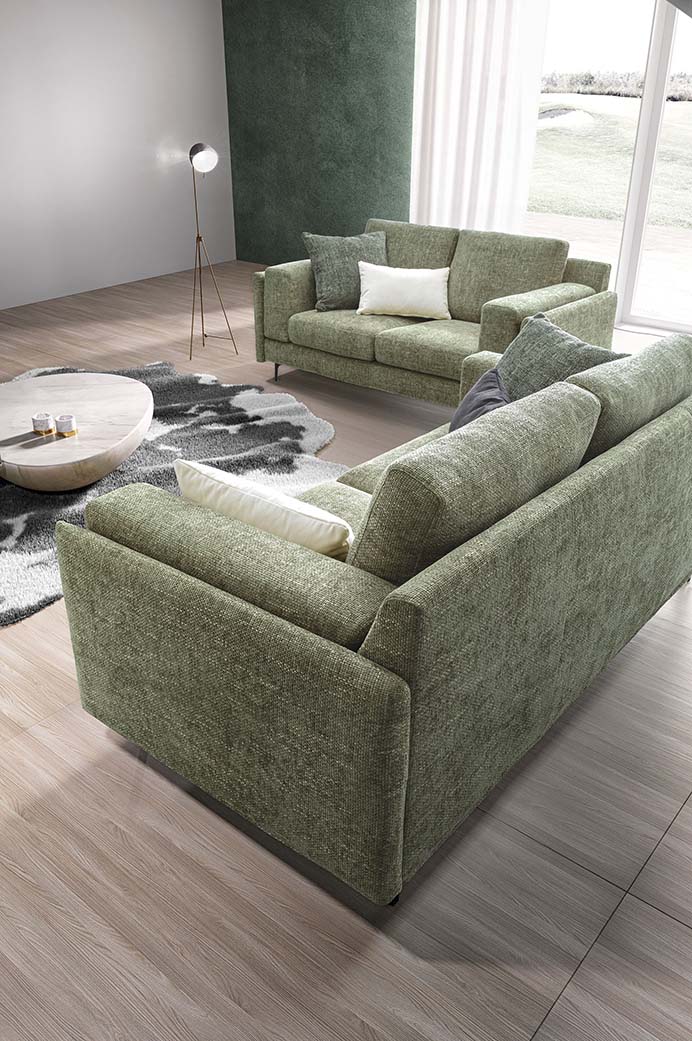 Divani a due posti con rivestimento sfoderabile in tessuto simil-velluto colore verde oliva