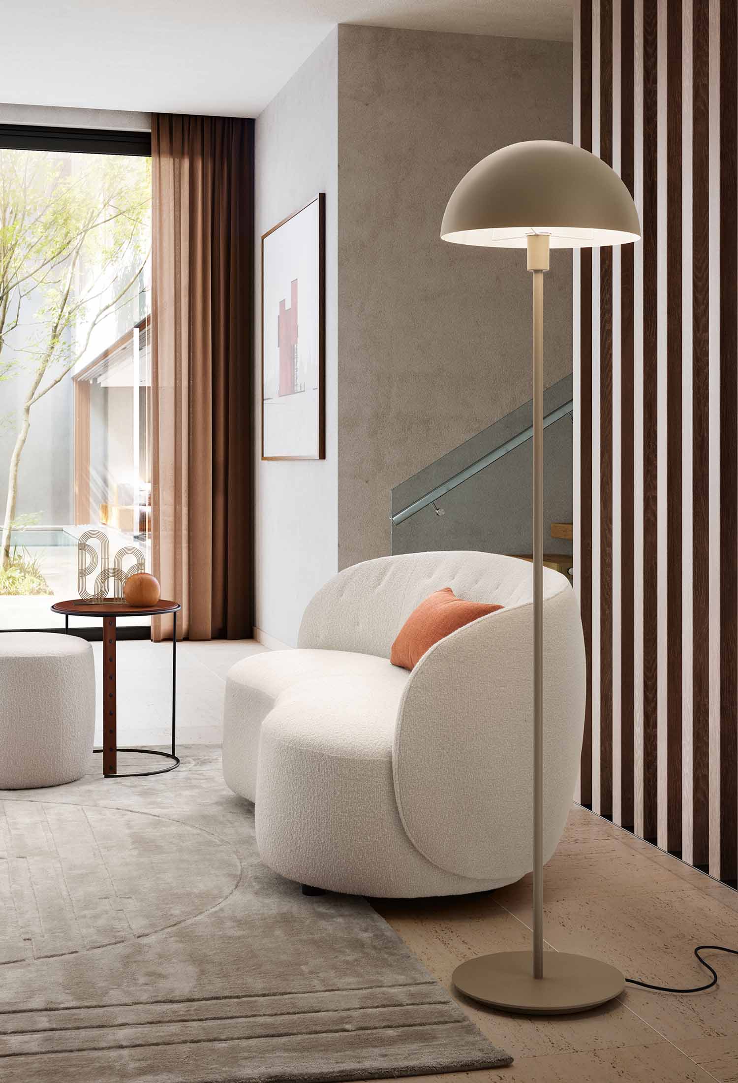 Lampada da terra minimal e di design di colore sabbia