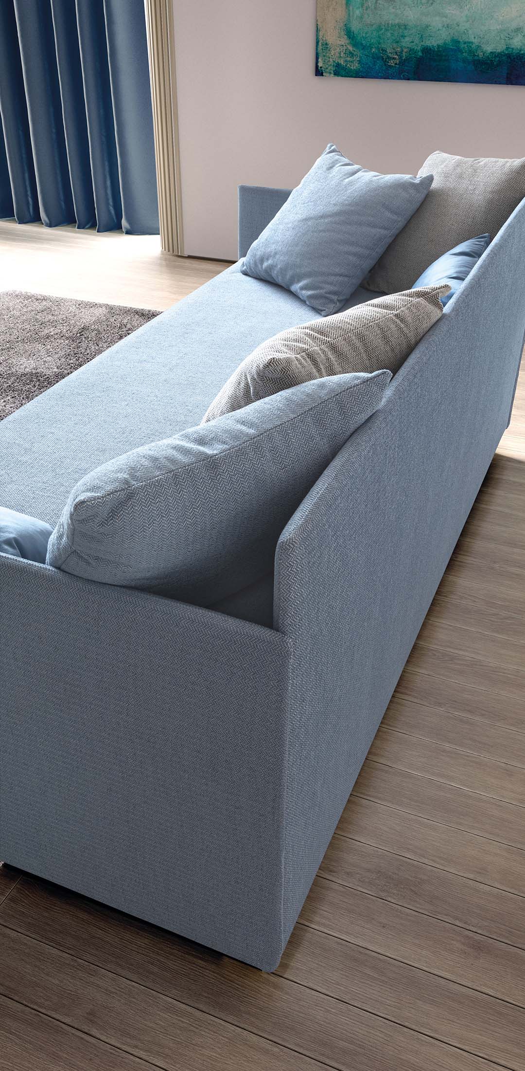 Dettaglio dello schienale e dei poggioli di un daybed