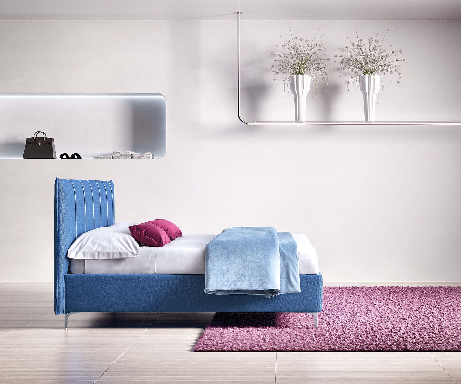 Letto salvaspazio colore azzurro con piedini alti