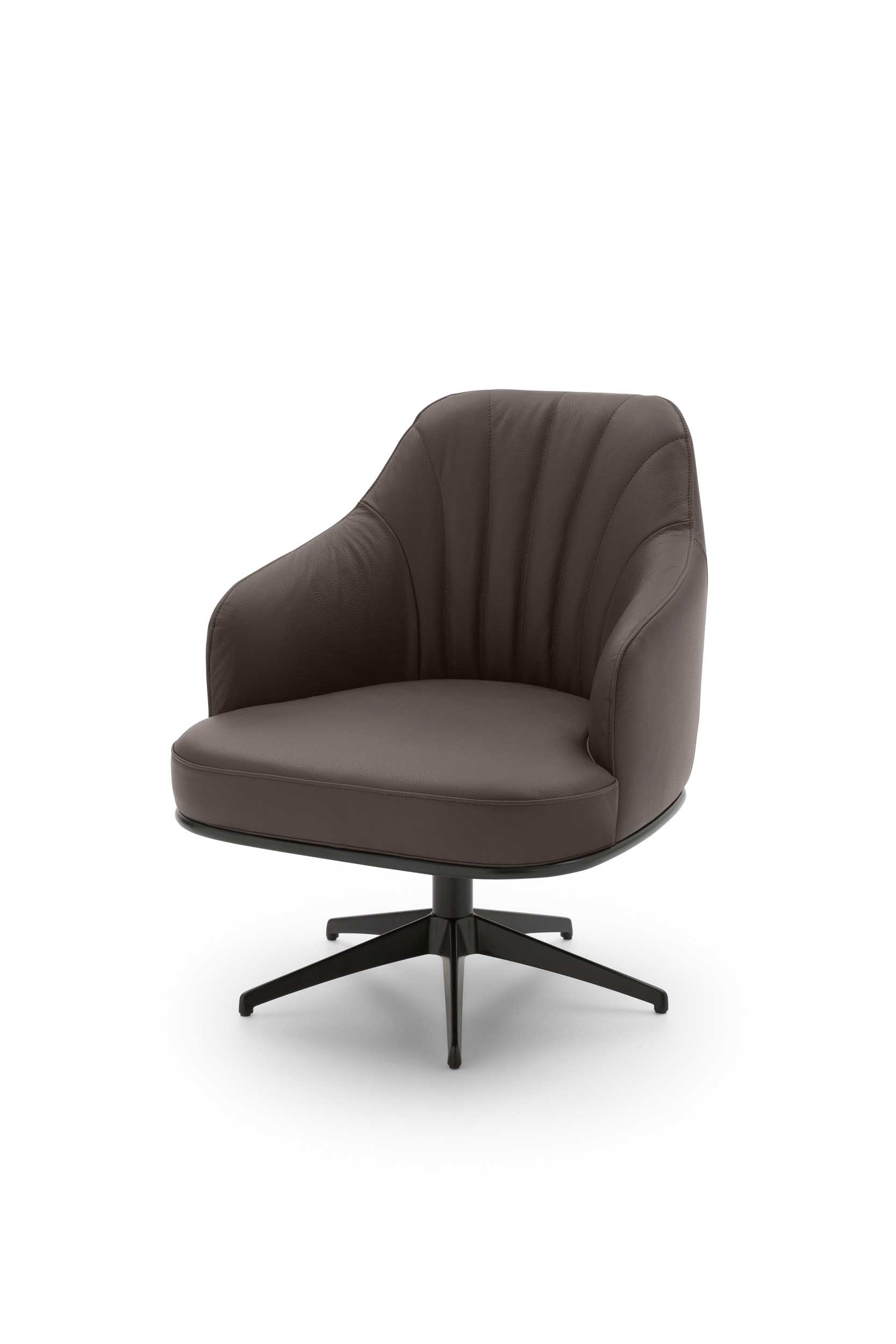 Poltroncina girevole e moderna in pelle con braccioli