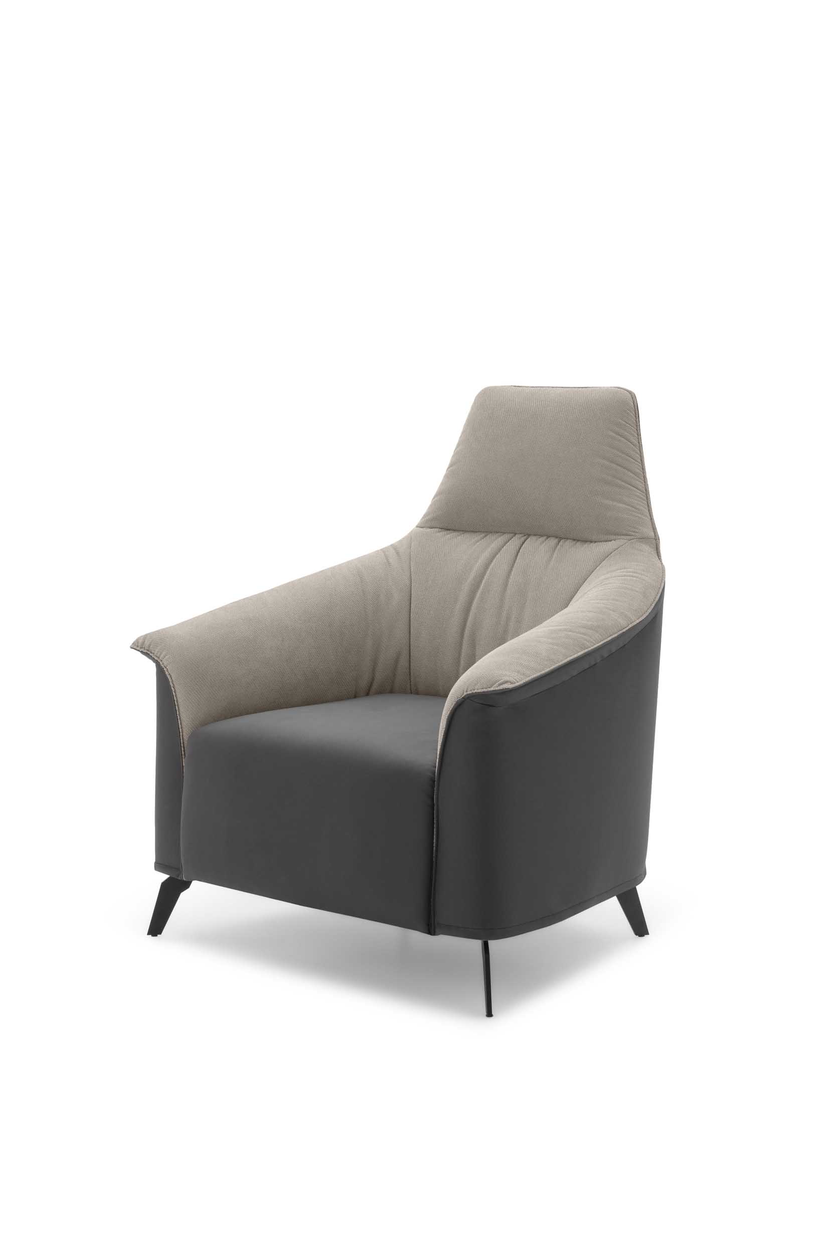 Poltroncina di design Caroline LeComfort bicolore nero e grigio con schienale alto