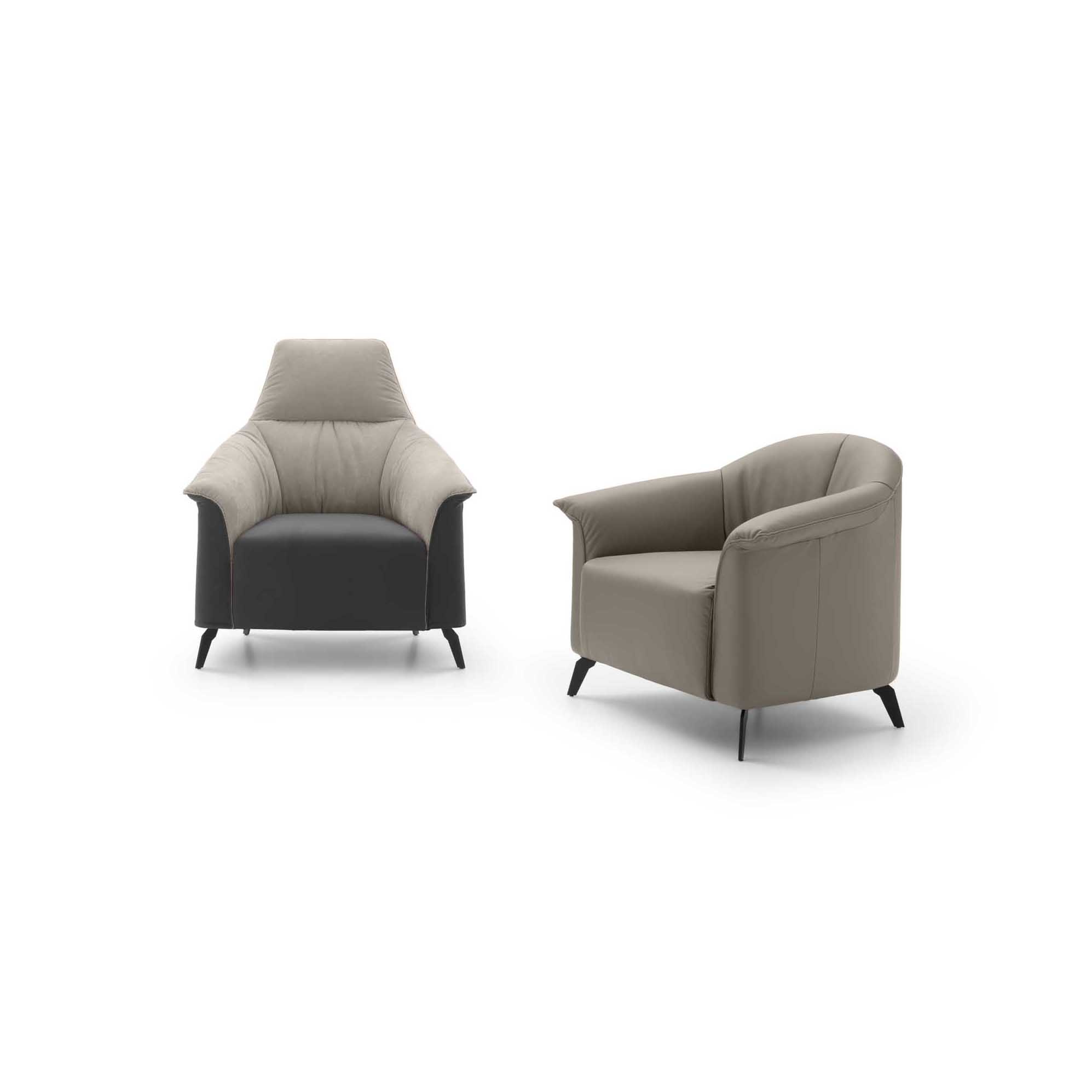 Poltroncina in versione con schienale alto e basso monocromatica o multicolore