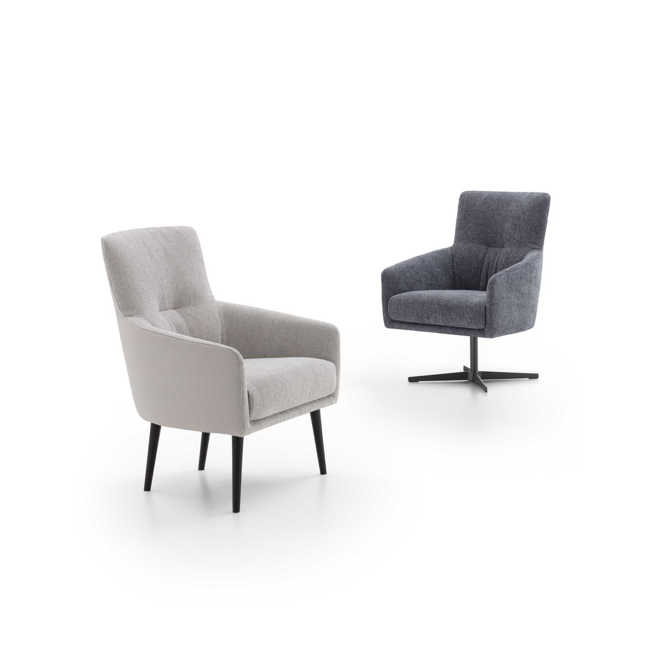 Poltroncina moderna con schienale alto in due versioni: fissa e girevole