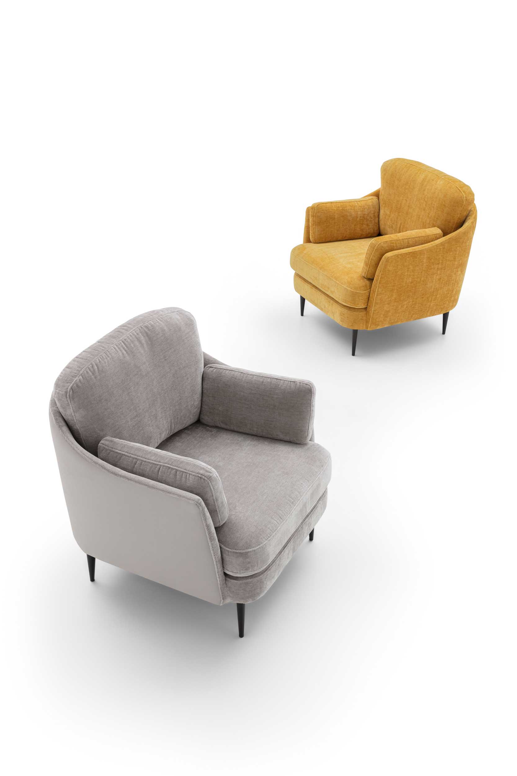 Poltroncina imbottita in due colorazioni: grigia e gialla