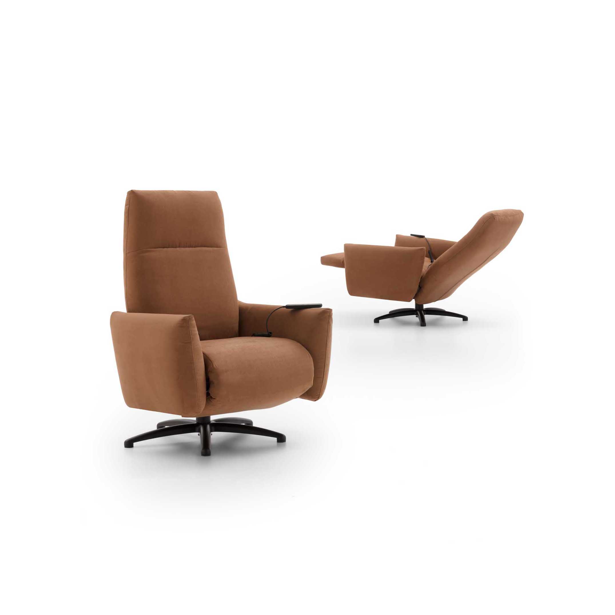 Poltrona di design reclinabile con meccanismo relax elettrico color mattone