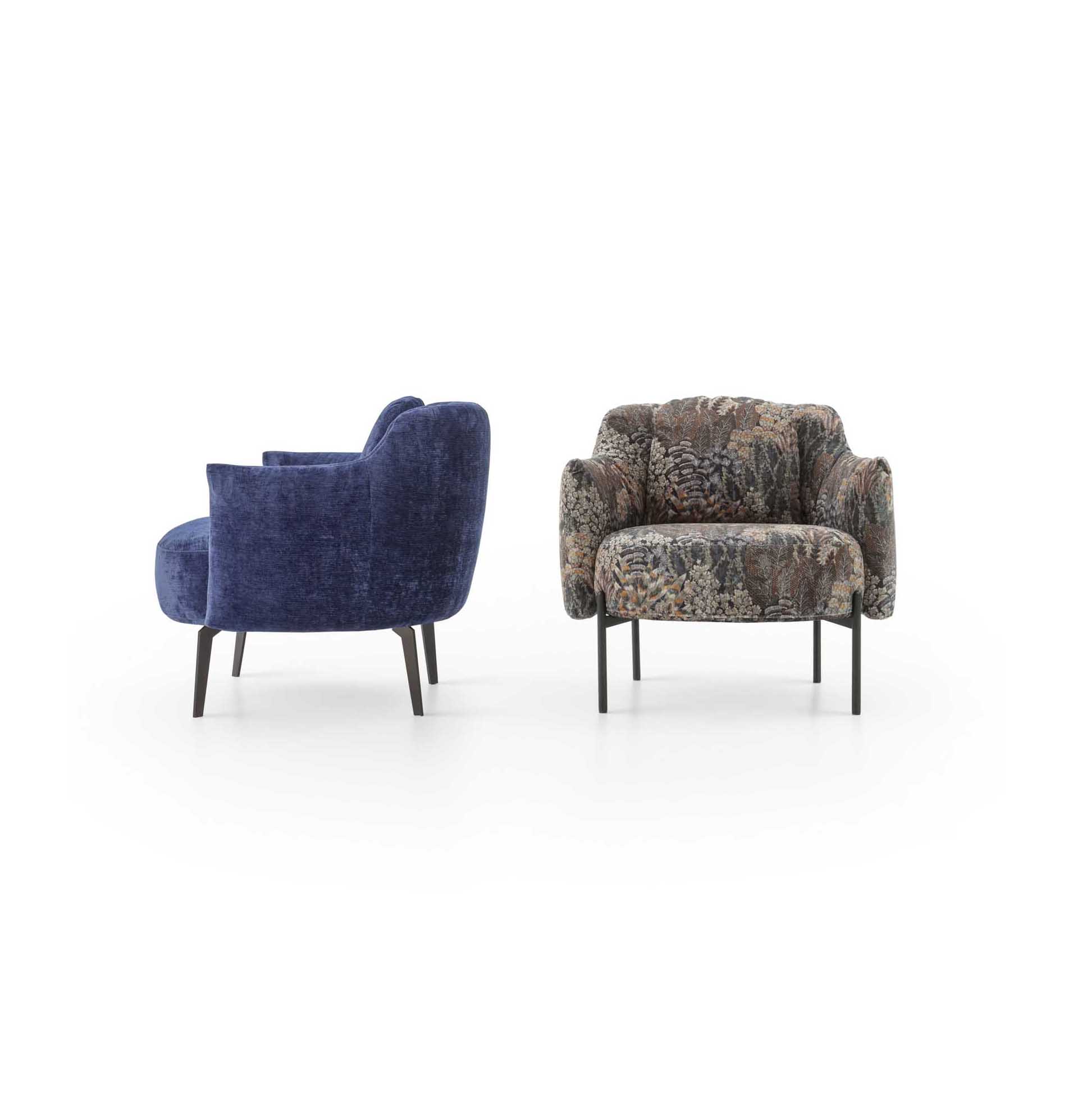 Poltroncine moderne con rivestimenti monocromatici e multicolore