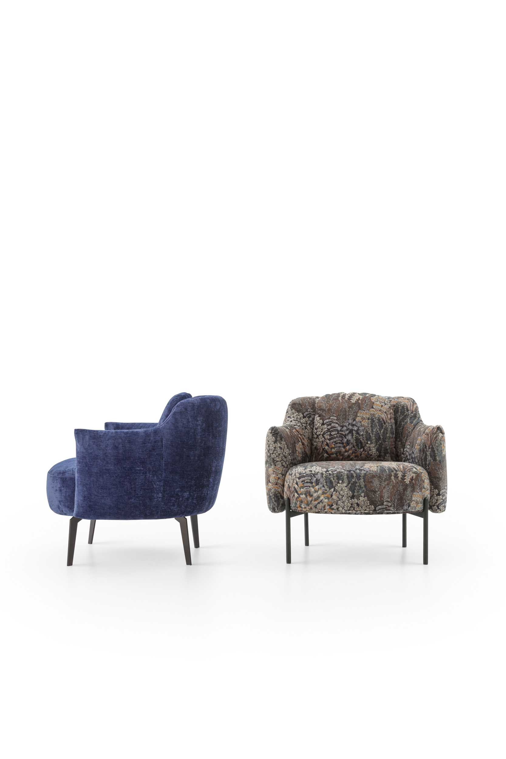 Poltroncine moderne con rivestimenti monocromatici e multicolore