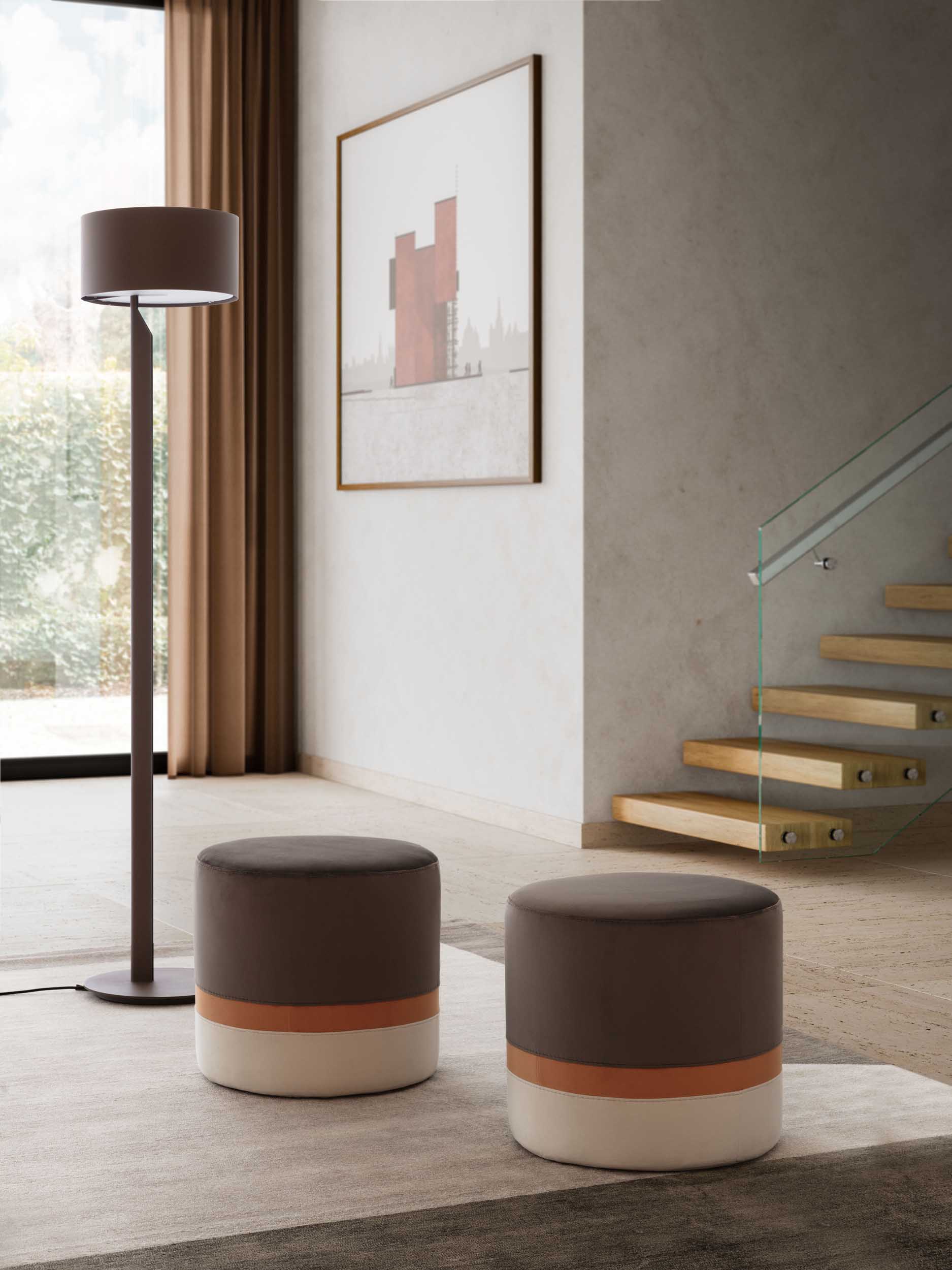 Pouf rotondo con strisce moderno e comodo