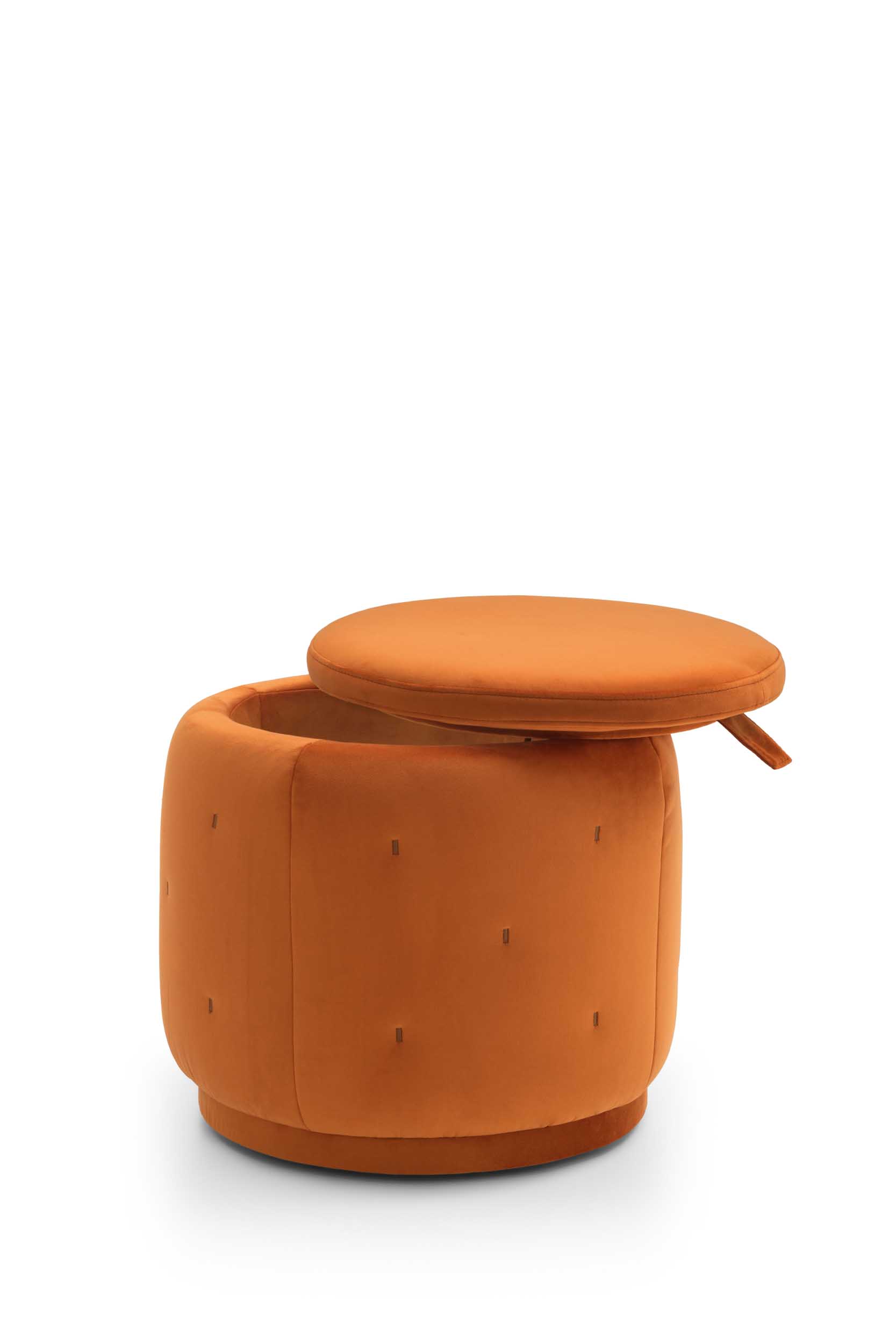 Pouf rotondo con contenitore aperto